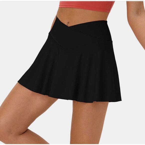 Halara SoftlyZero Flare Tennis Skirt Sz 2XL Black Crossover 2-in-1 Side Pocket C - Picture 14 of 16